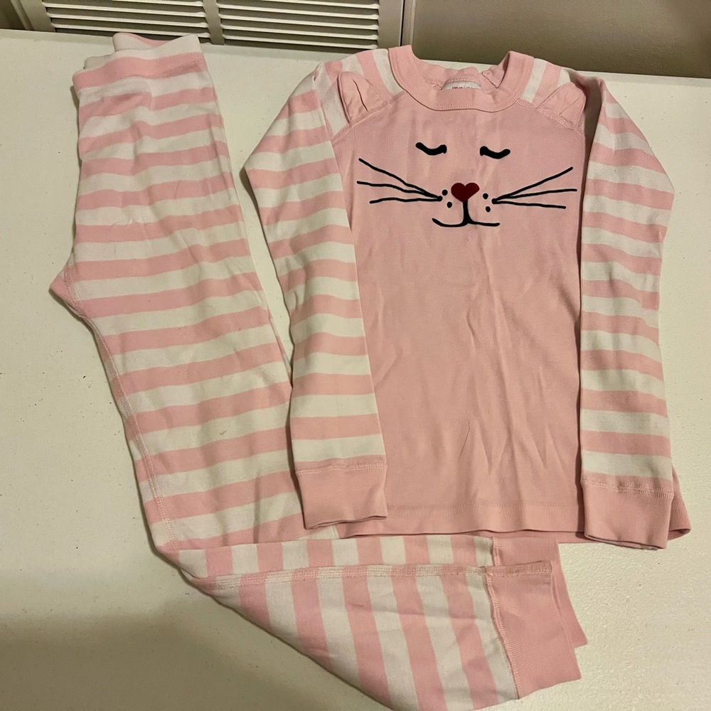 Hanna Andersson Pink and White Striped Cat Pajamas